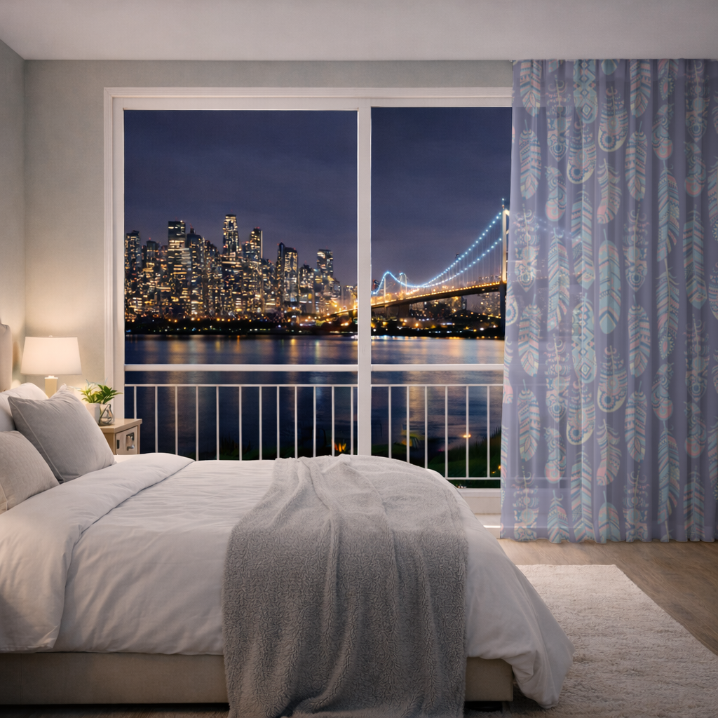 Boho Tribal Feather Sheer Curtain