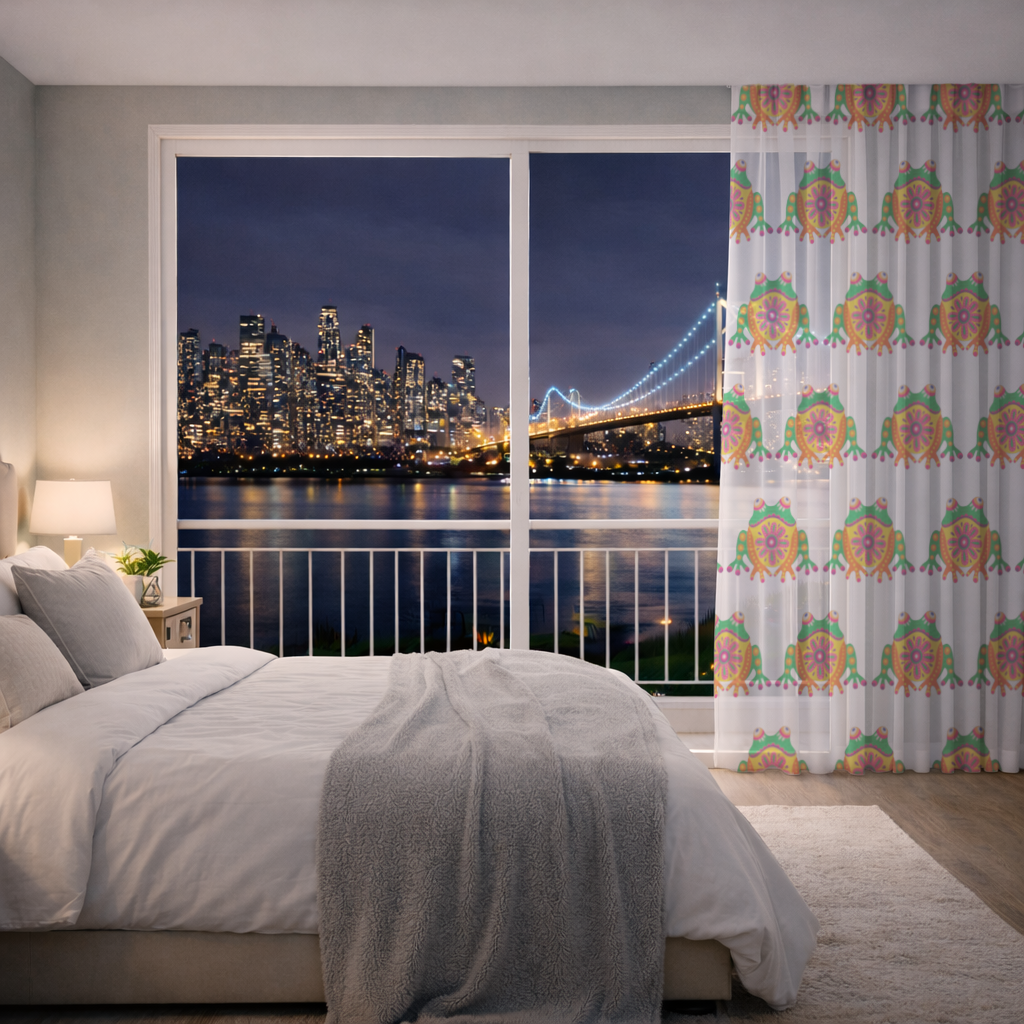 Mexican Alebrije Frog Sheer Curtain