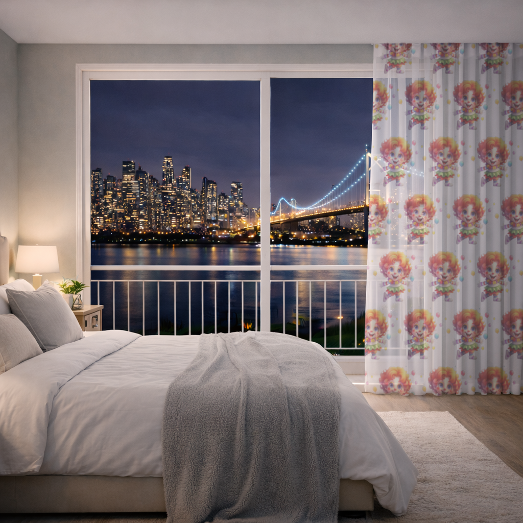 Cute Rainbow Hair Happy Clown Sheer Curtain