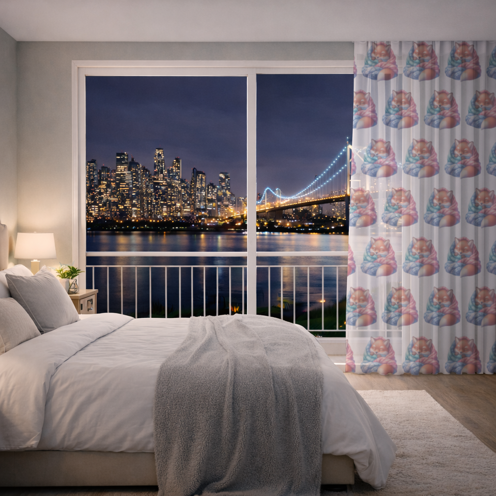 Sleeping Fox Knitted Blanket Sheer Curtain