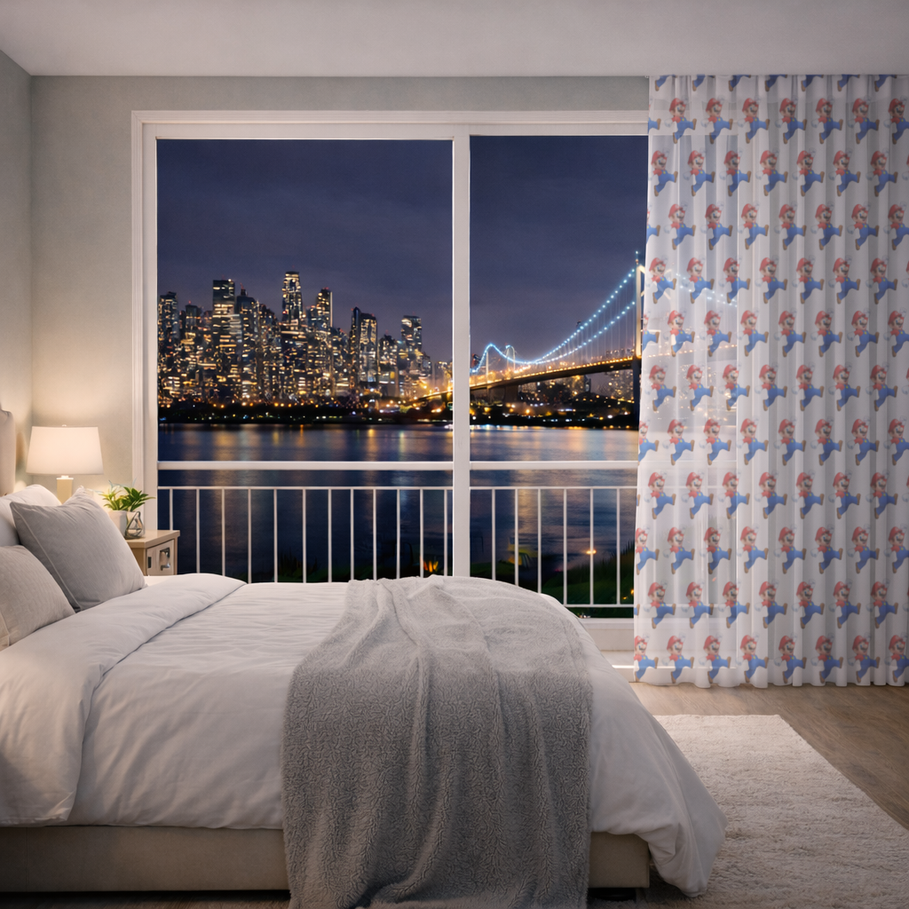 Retro Pixel Hero Design Sheer Curtain