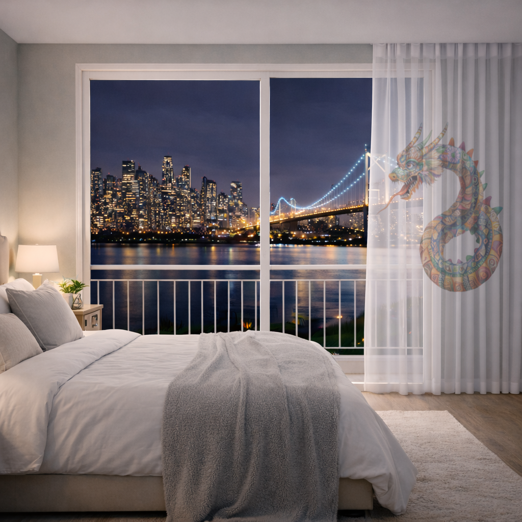 Colorful Mosaic Chinese Dragon Sheer Curtain