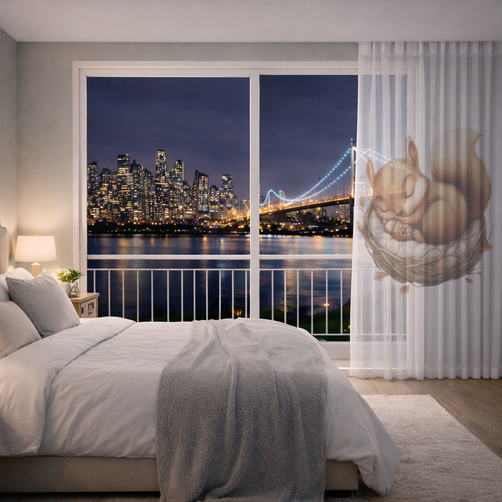 Sleeping Baby Squirrel in Nest Sheer Curtain