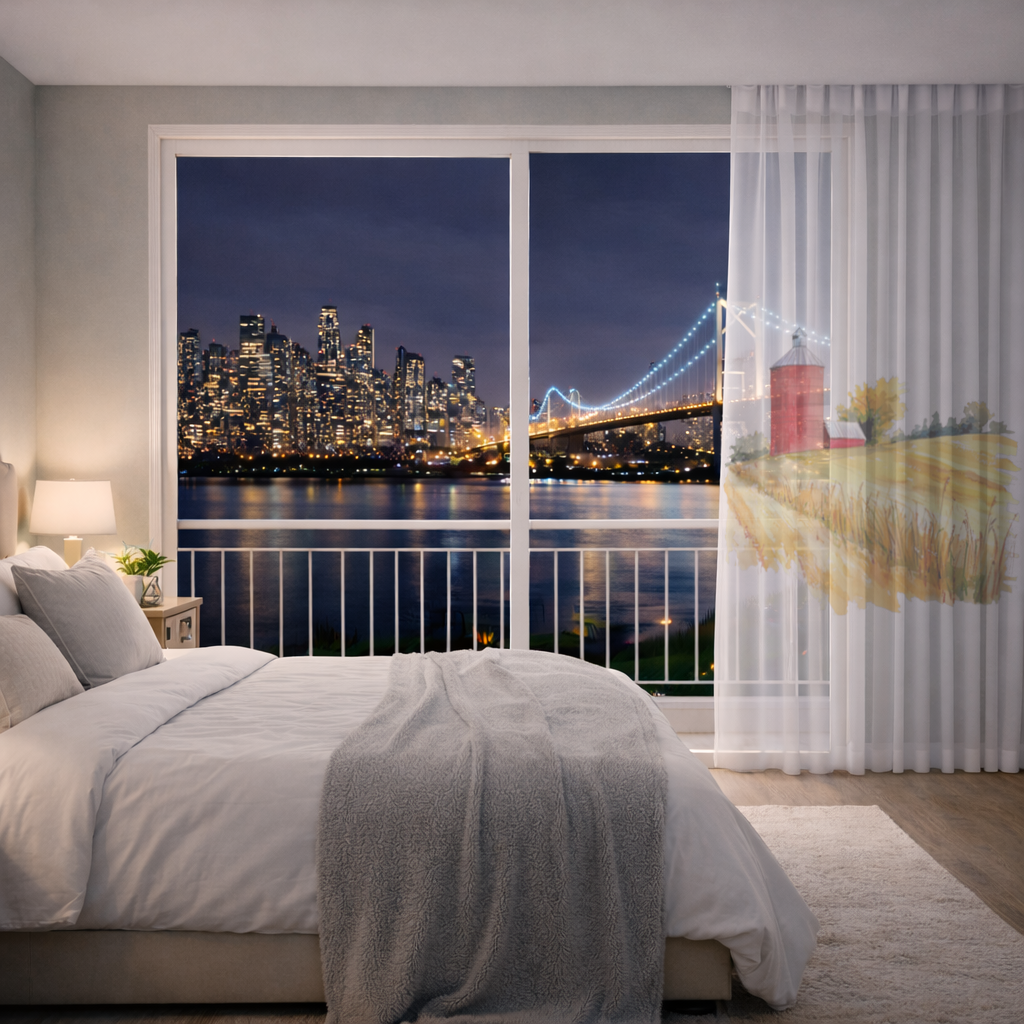 Red Farm Silo and Golden Wheat Field Sheer Curtain