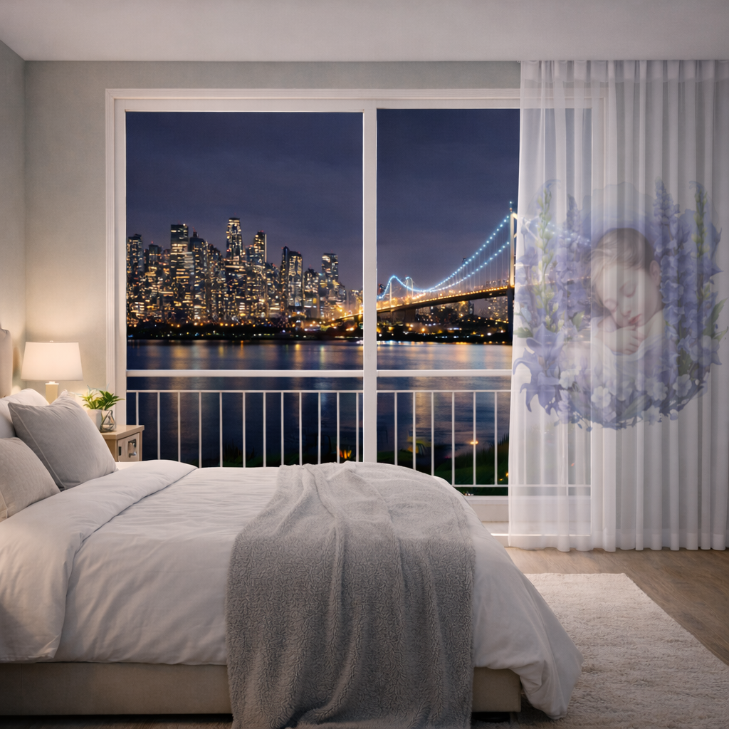 Sleeping Baby Blue Larkspur Sheer Curtain