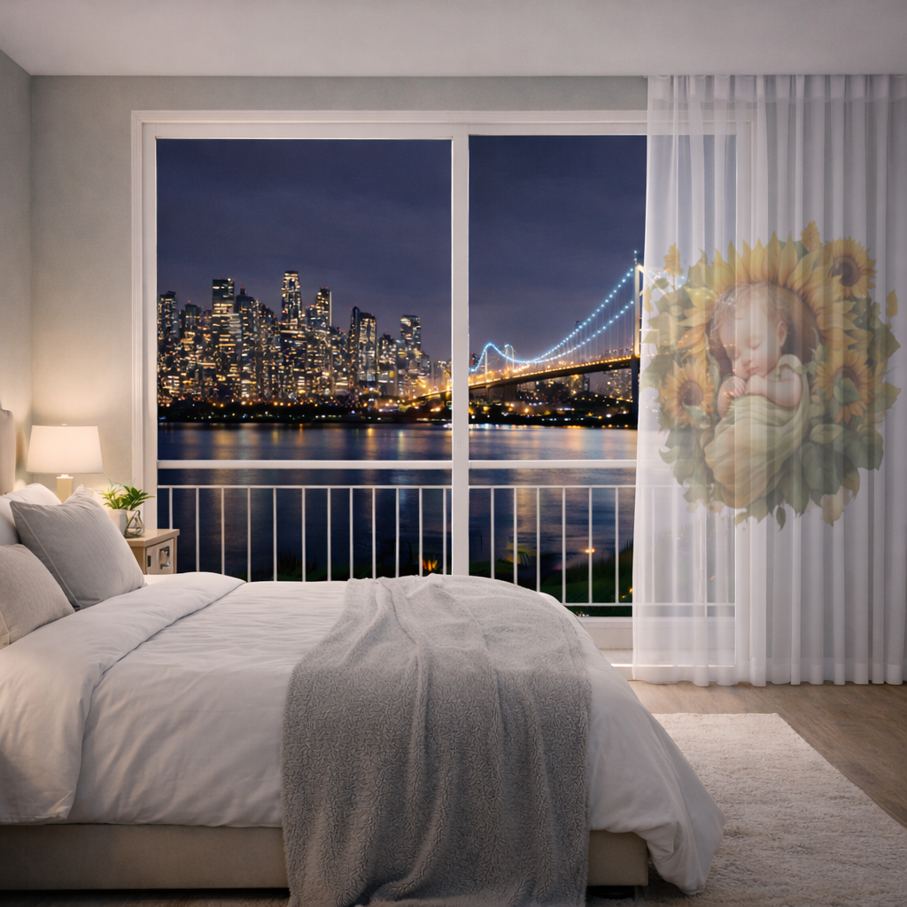 Sleeping Baby in Sunflower Sheer Curtain