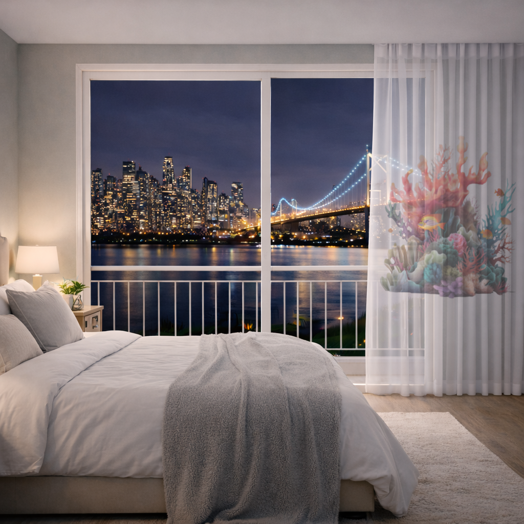 Vibrant Coral Reef and Tropical Fish Sheer Curtain