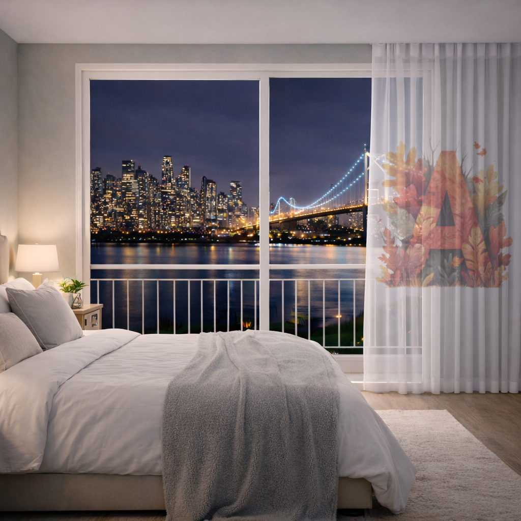 Autumn Leaf Letter A Monogram Sheer Curtain