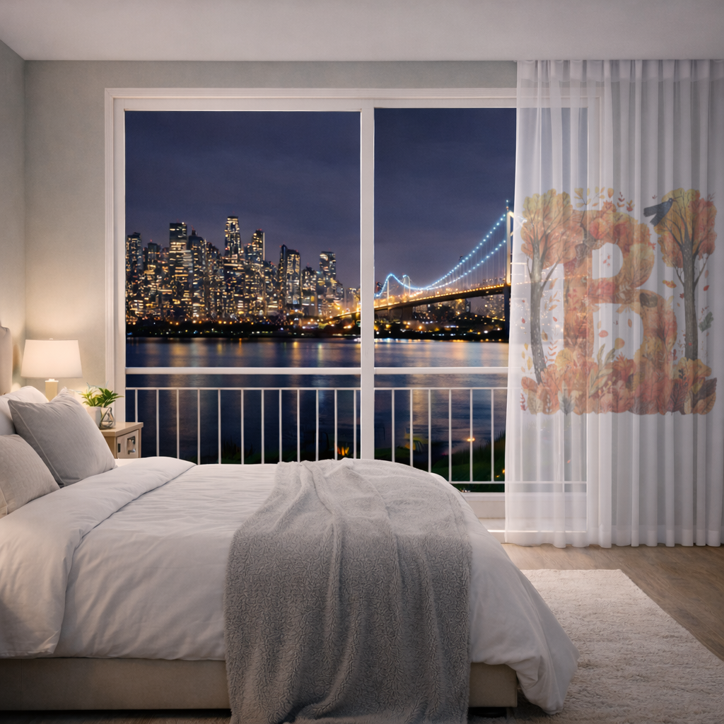 Fall Foliage Letter B Sheer Curtain