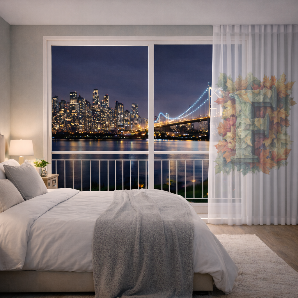 Autumn Leaf Monogram F Sheer Curtain