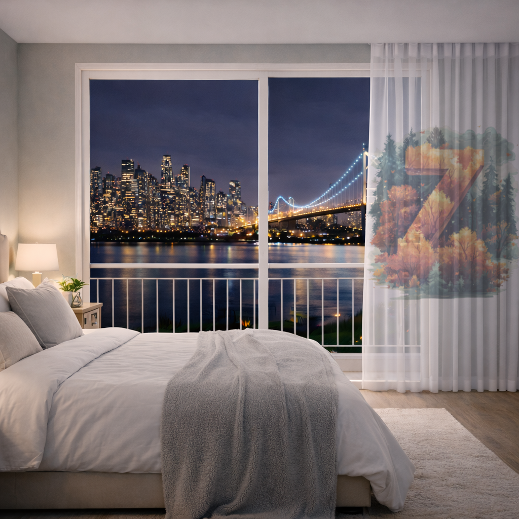 Autumn Leaf Forest Letter Z Sheer Curtain