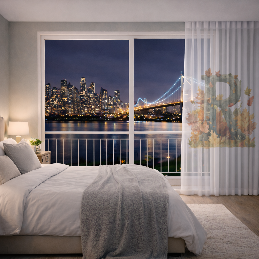 Autumn Letter R with Fall Leaves Sheer Curtain