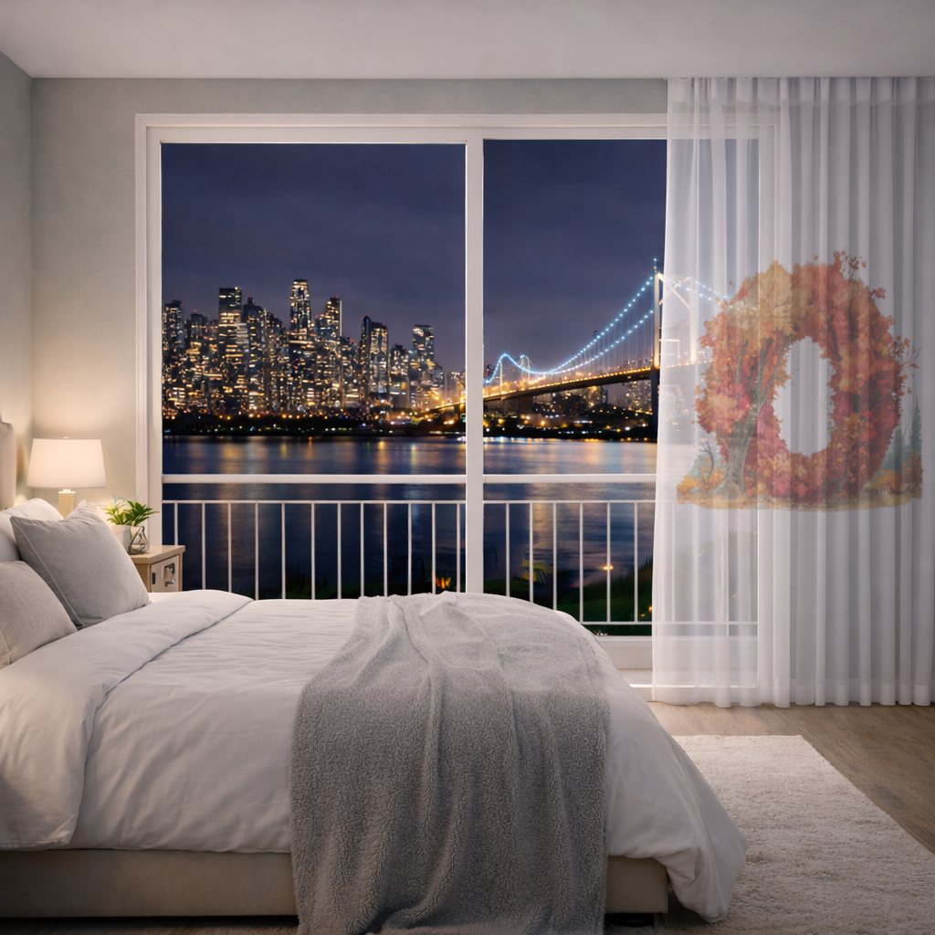 Autumn Leaf Letter O Sheer Curtain