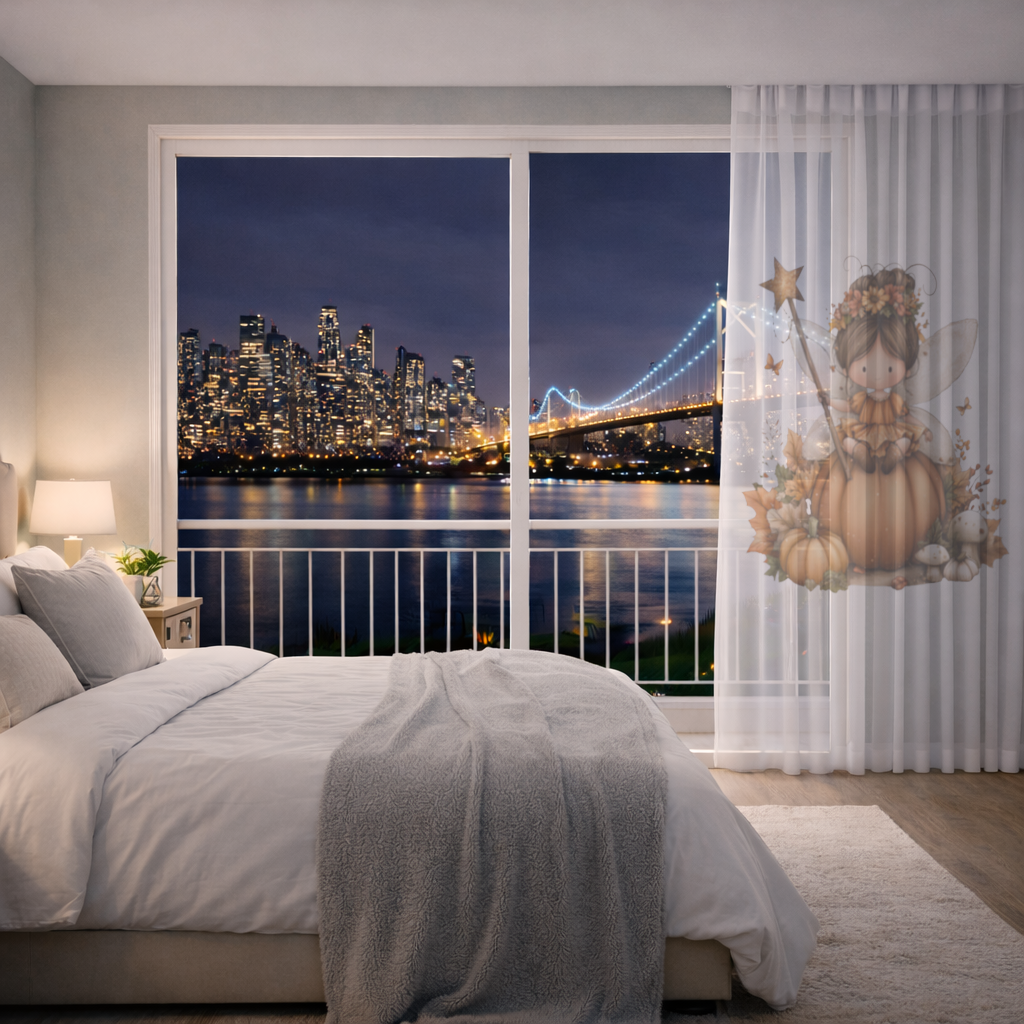 Whimsical Autumn Pumpkin Fairy Sheer Curtain