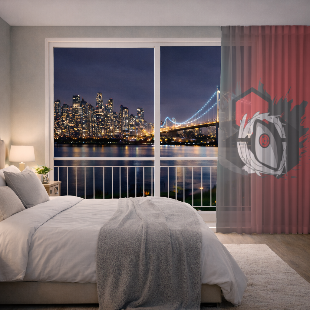 Mistik Kırmızı Göz Hegzagon Tül Perde