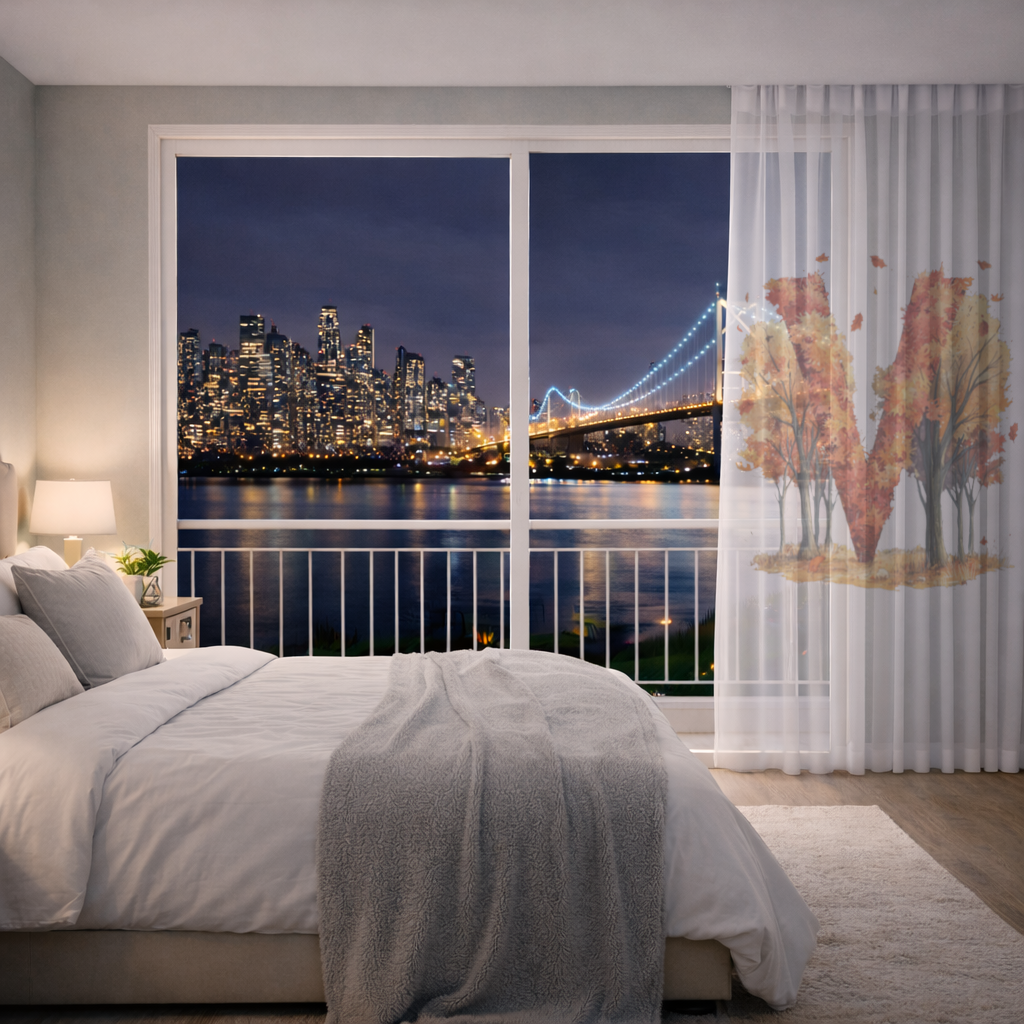 Turuncu Sonbahar Ormanı M Harfi Tül Perde