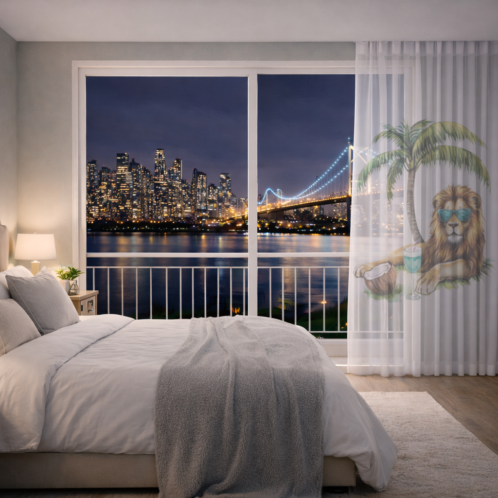 Summer Vibe Lion Under Palm Tree Sheer Curtain
