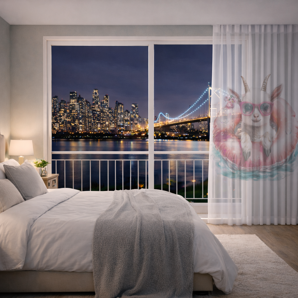 Baby Goat in Pink Pool Ring Sheer Curtain