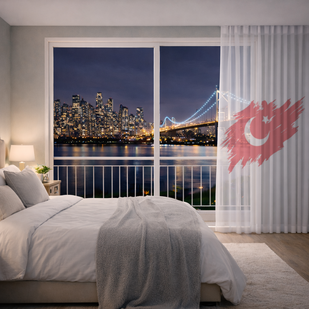 Brushstroke Turkish Flag Crescent Moon Sheer Curtain