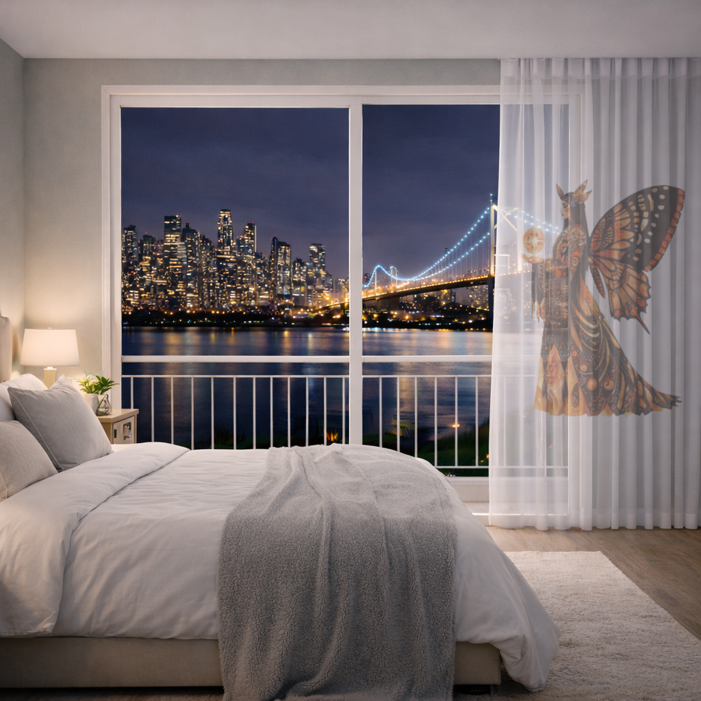 Monarch Butterfly Winged Goddess Sheer Curtain