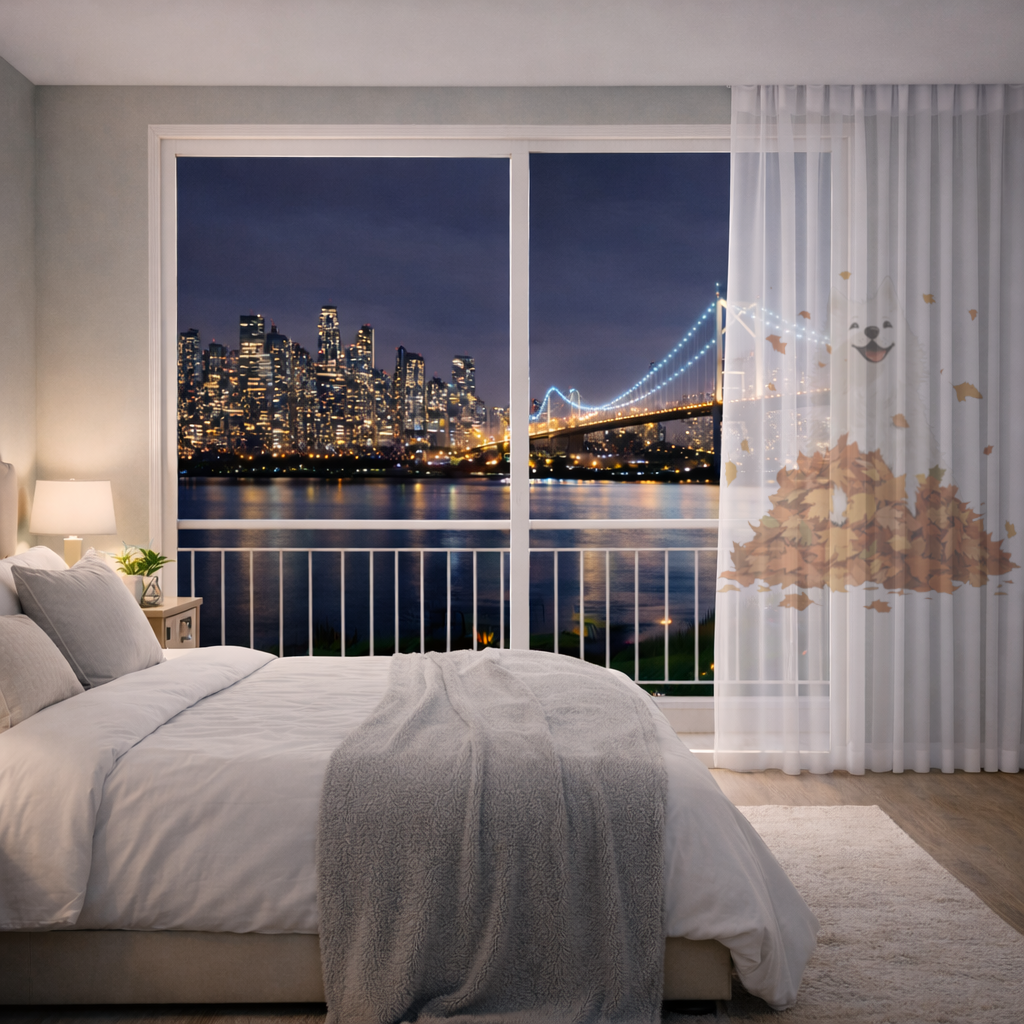 Happy White Dog in Autumn Leaves 