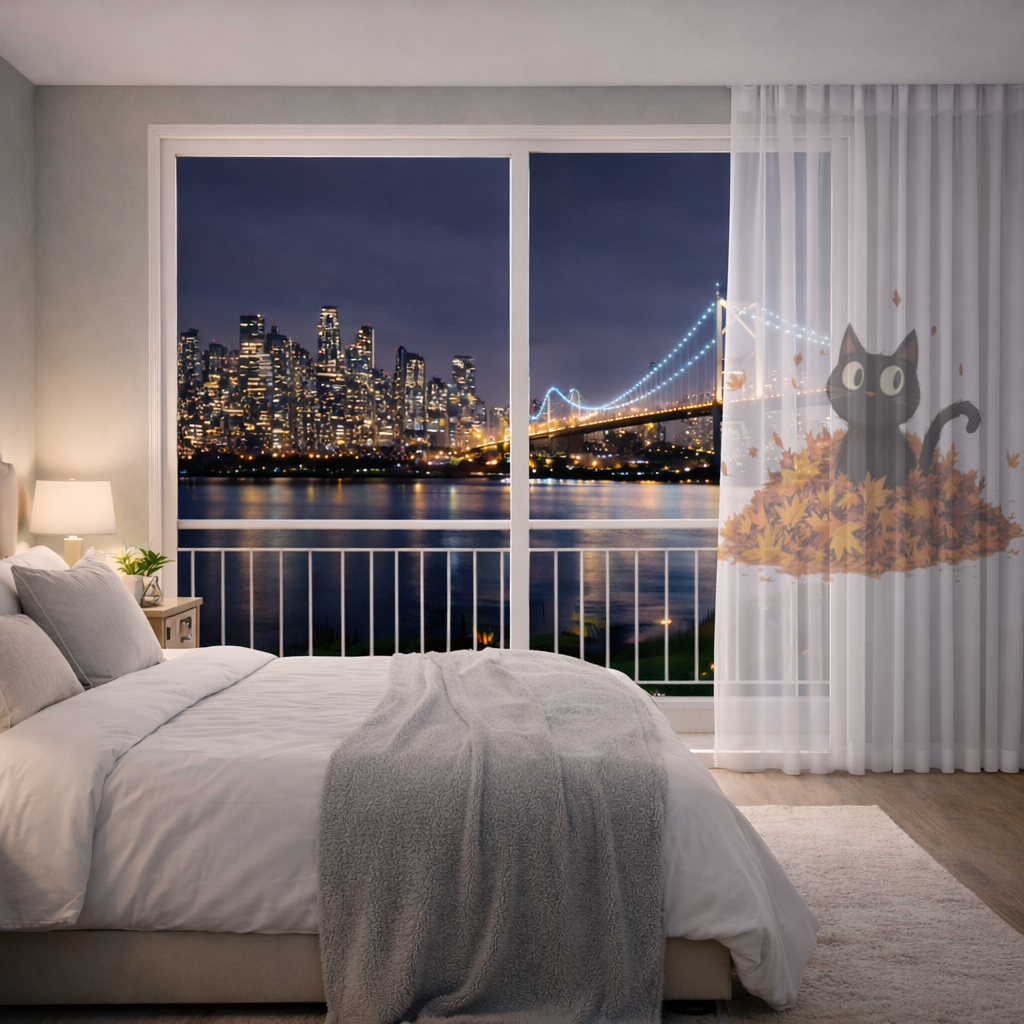 Cute Black Cat in Autumn Leaves 