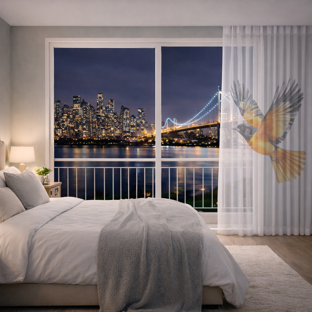 Watercolor Baltimore Oriole Sheer Curtain