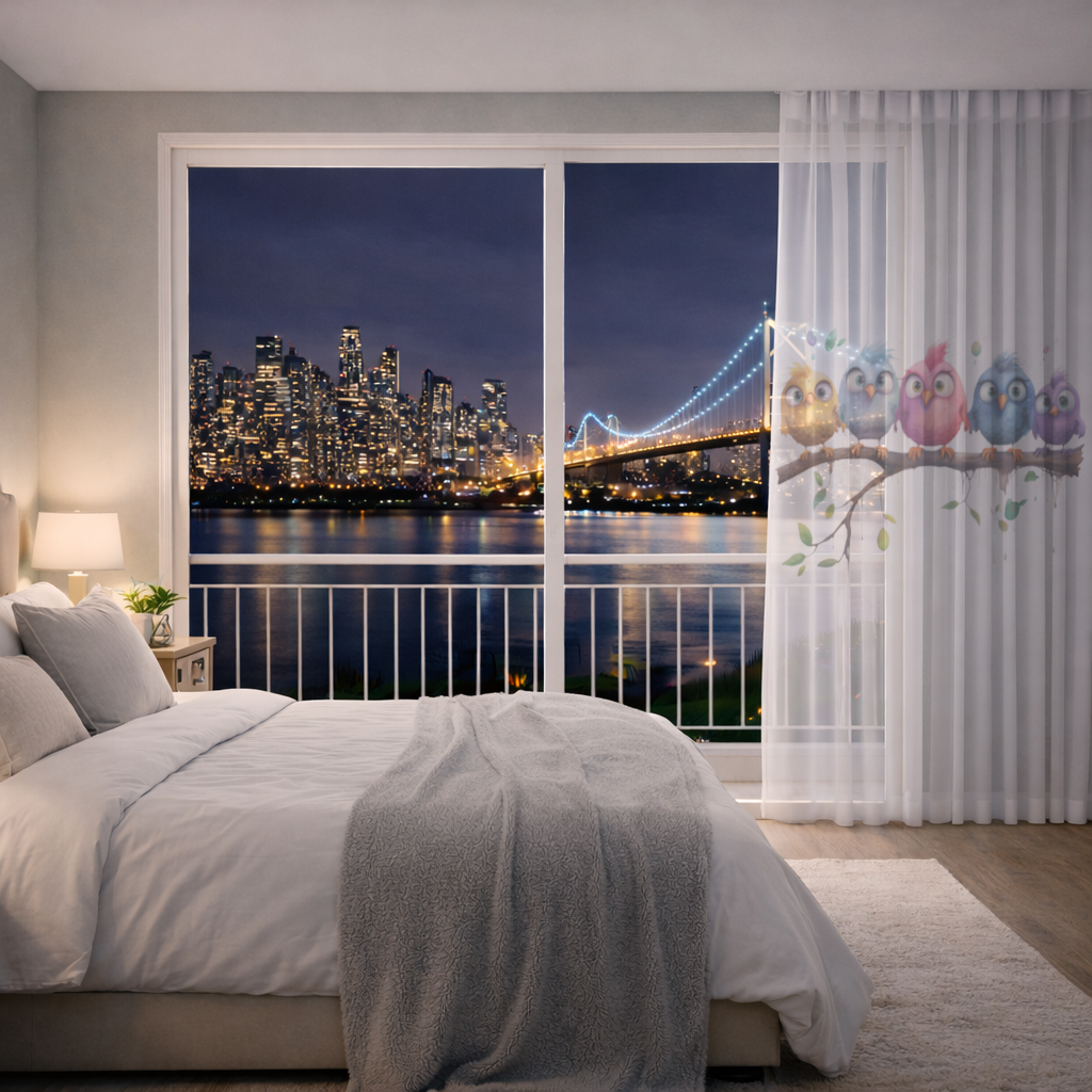 Five Colorful Kawaii Birds on Branch 