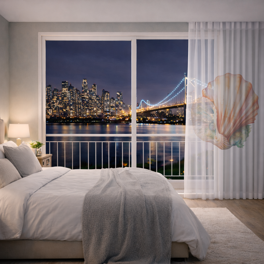 İncili Turuncu Deniz Kabuğu Tül Perde