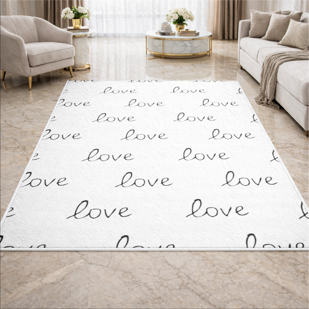 Minimal Black and White Love Text Pattern Design Living room carpet