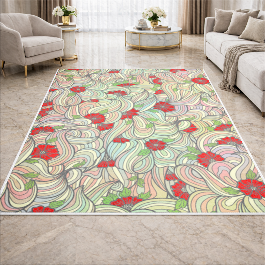 Floral Retro Wavy Pattern Living room carpet