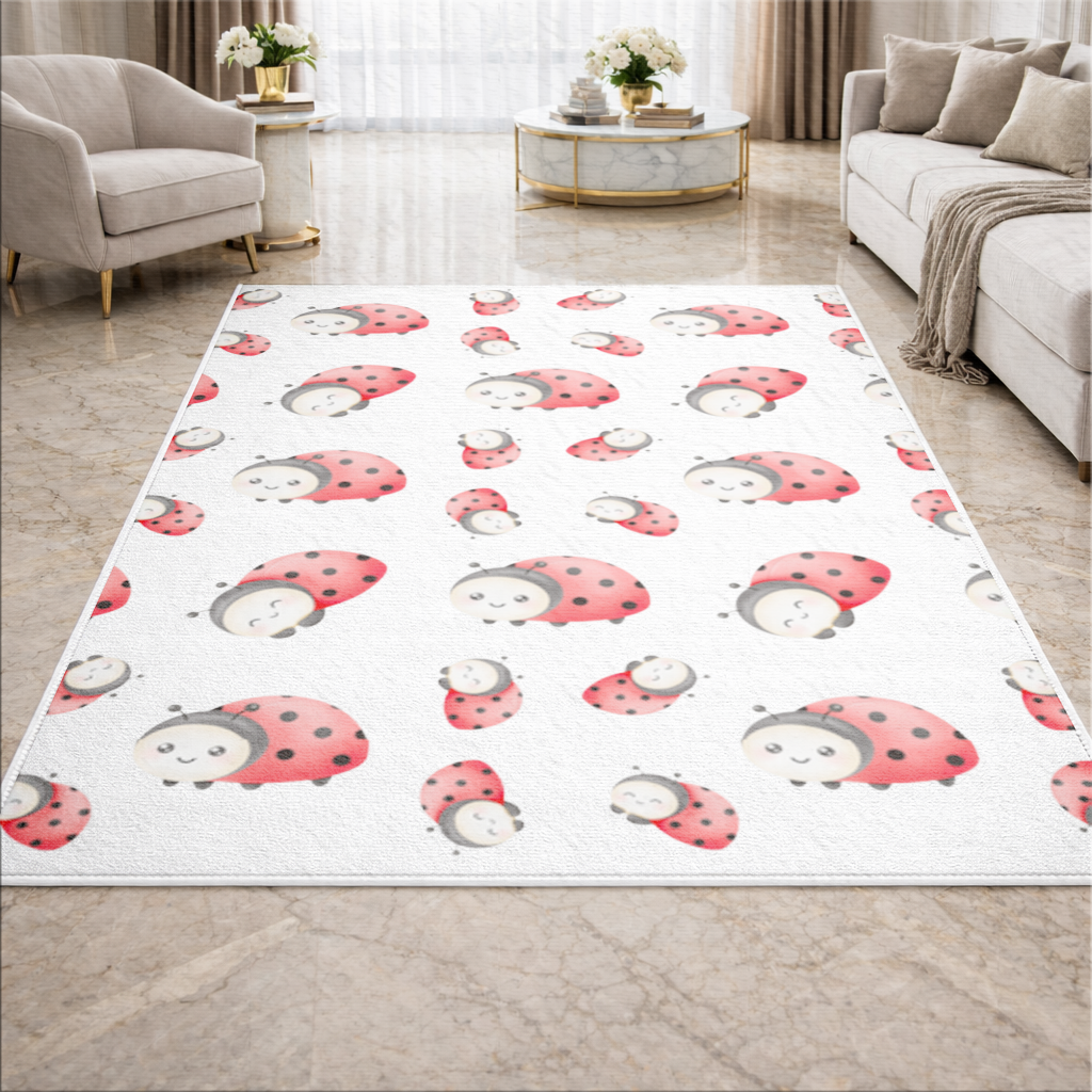 Sevimli Uğur Böceği Deseni Kawaii Salon Halısı