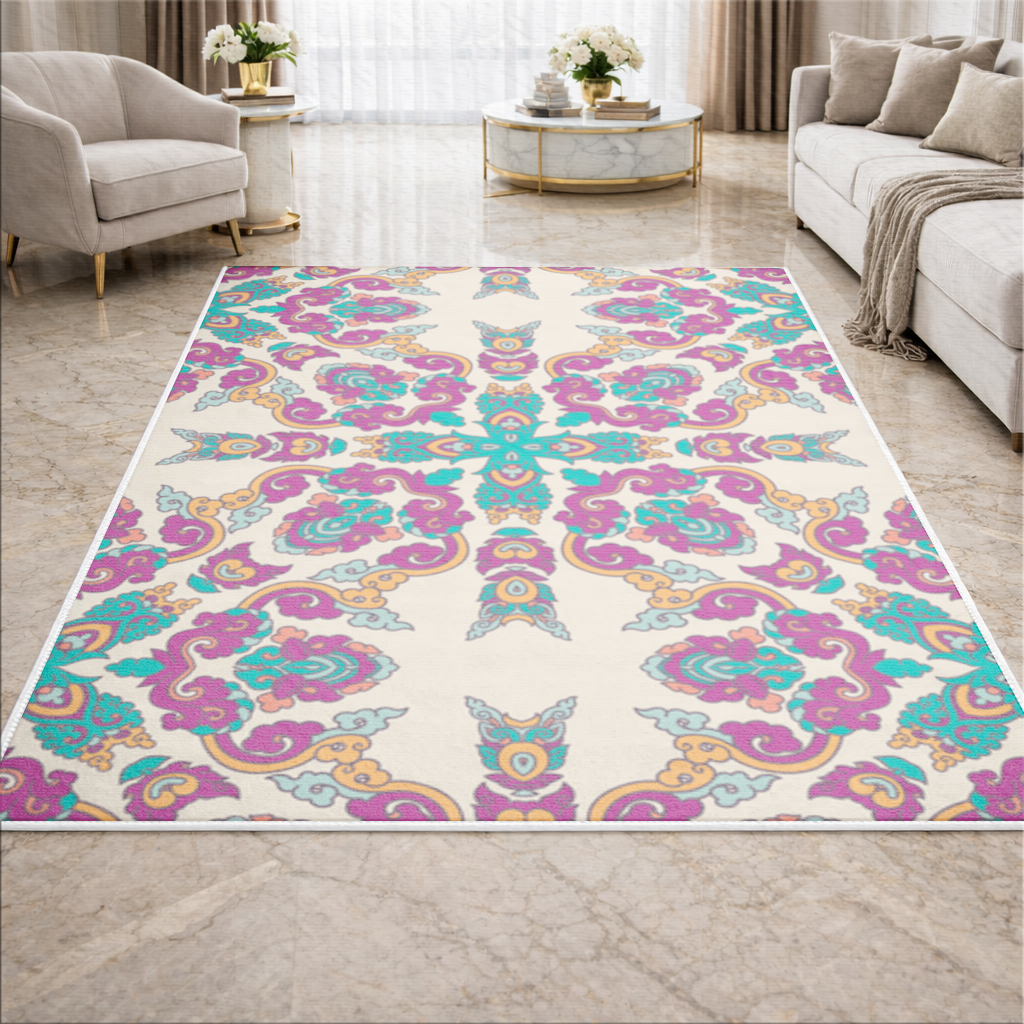 Colorful Oriental Symmetrical Mandala Pattern Living room carpet