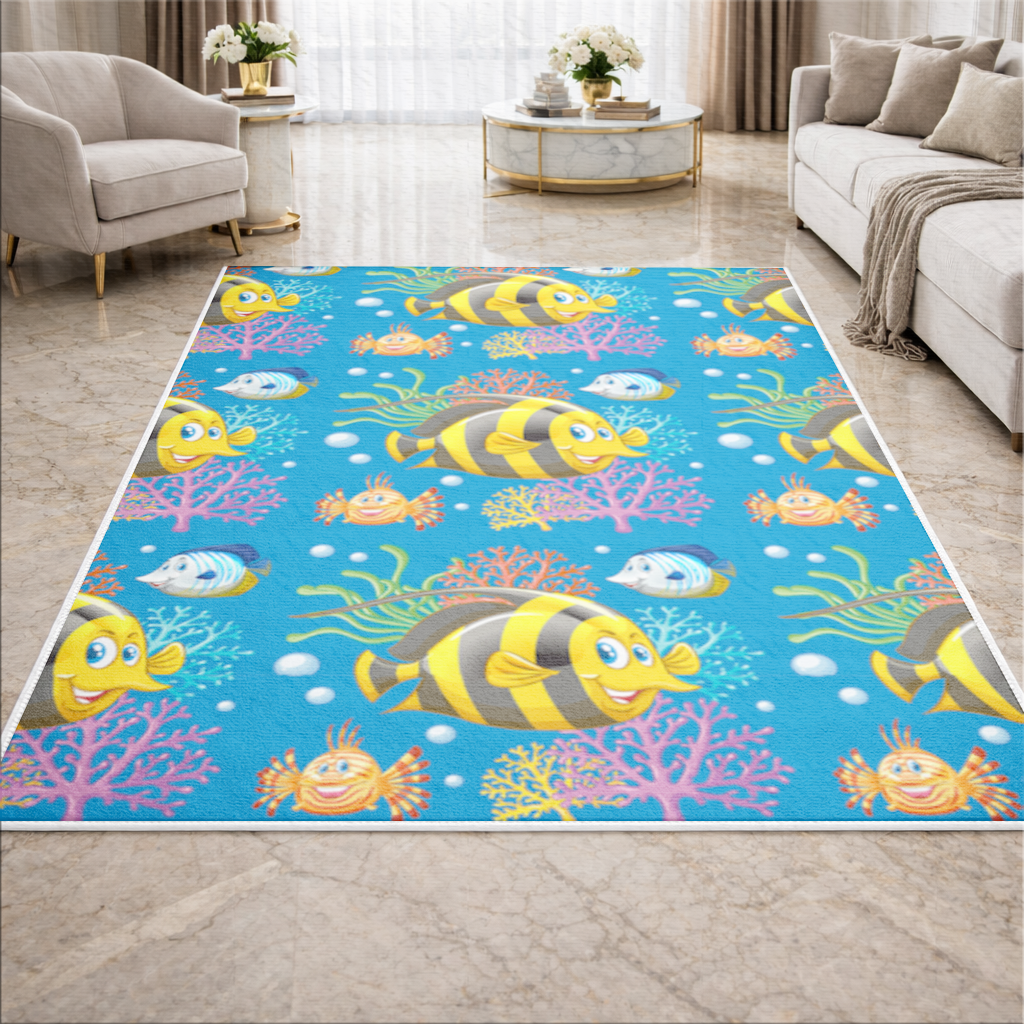 Colorful Tropical Fish and Coral Reef Pattern Living room carpet