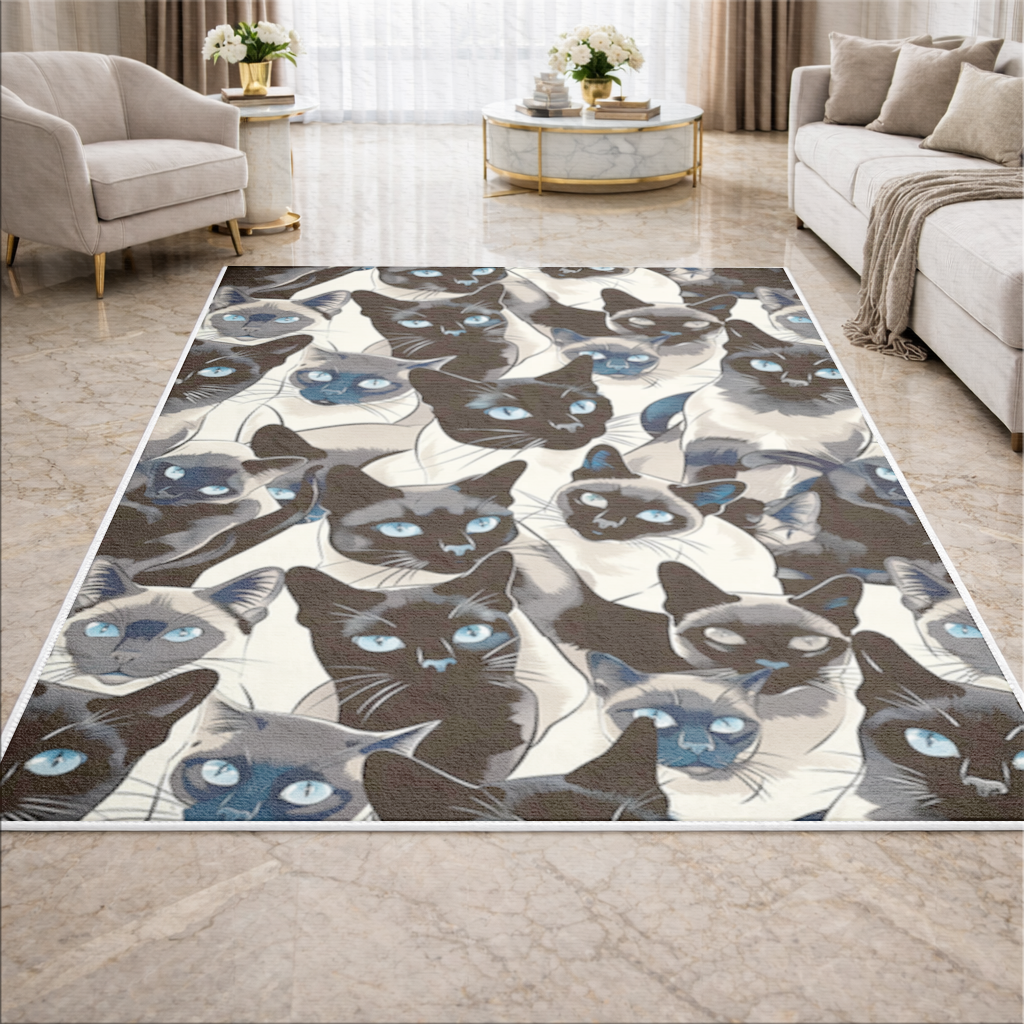 Blue Eyed Siamese Cat Elegant Illustration Pattern Living room carpet