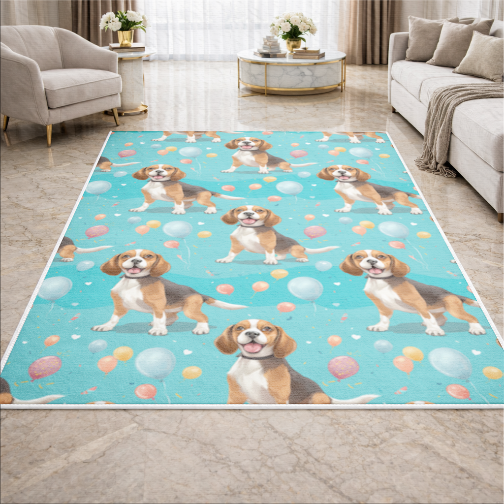 Cute Beagle Dog and Colorful Balloons Seamless Pattern Living room carpet