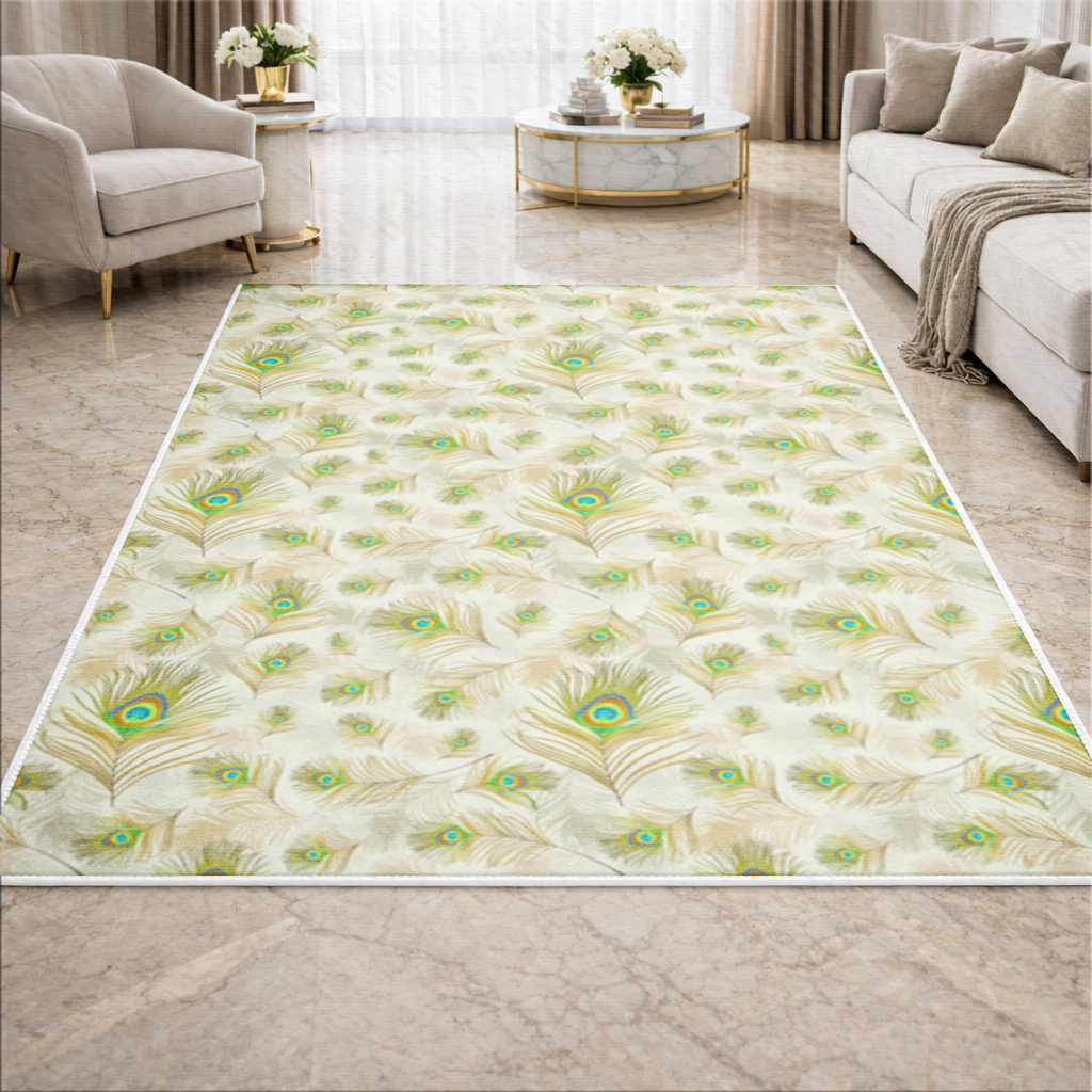 Elegant Peacock Feathers and Exotic Nature Seamless Pattern Living room carpet