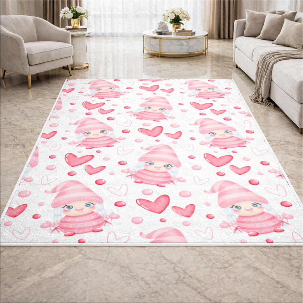14 Şubat Sevimli Pembe Kız Bebek Kalp Desenli Tasarım Salon Halısı
