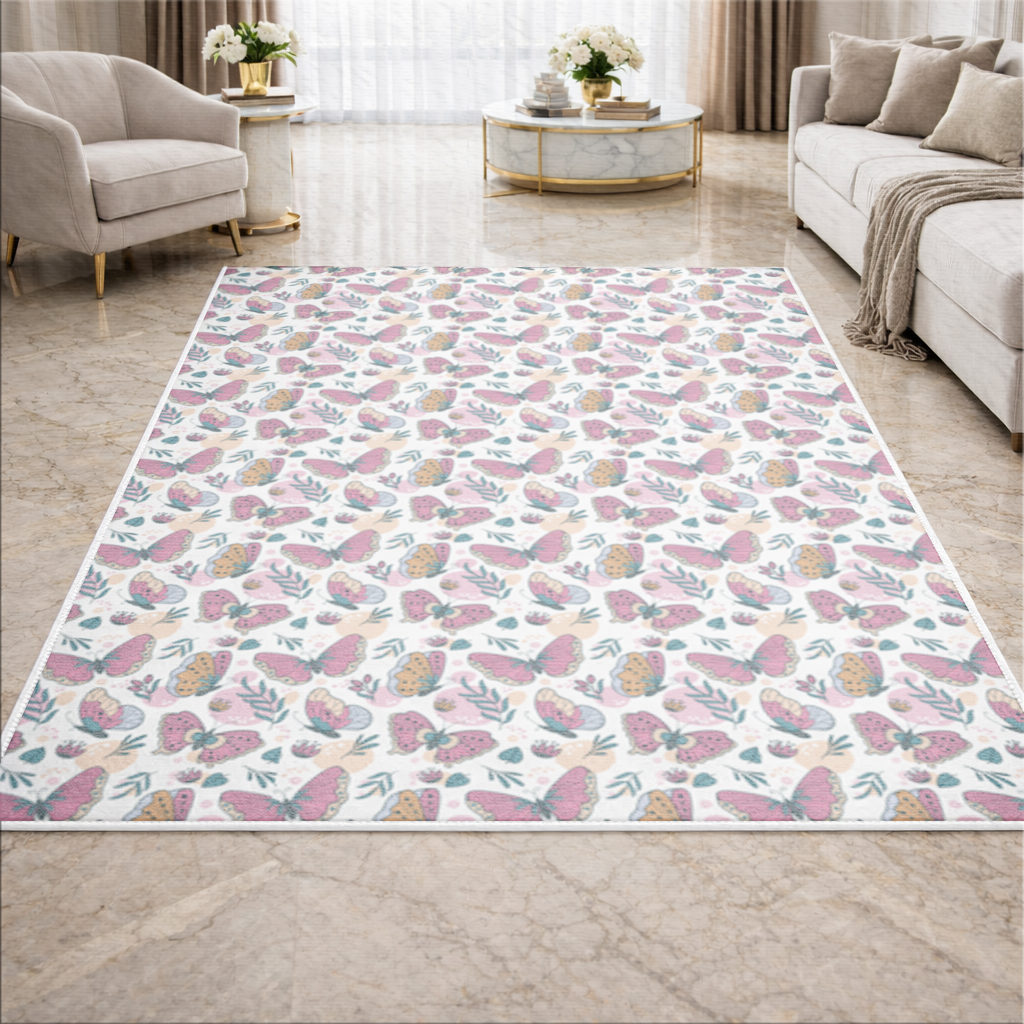 Pastel Butterflies and Botanical Leaves Seamless Pattern Living room carpet
