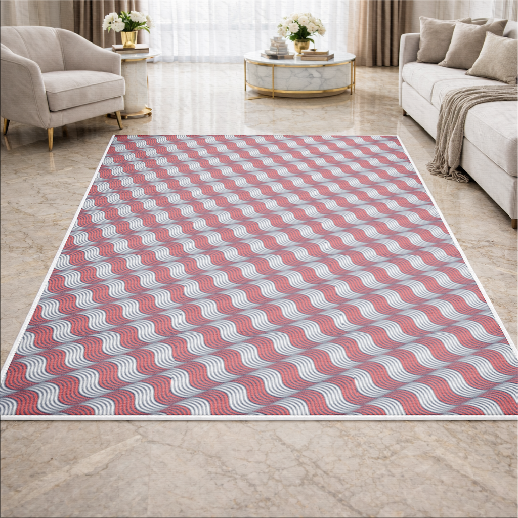 Red and Navy Wavy Line Pattern Living room carpet