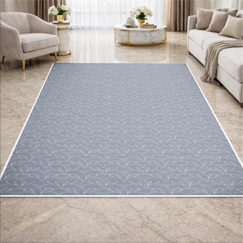 Navy and White Semi Circle Geometric Pattern Living room carpet