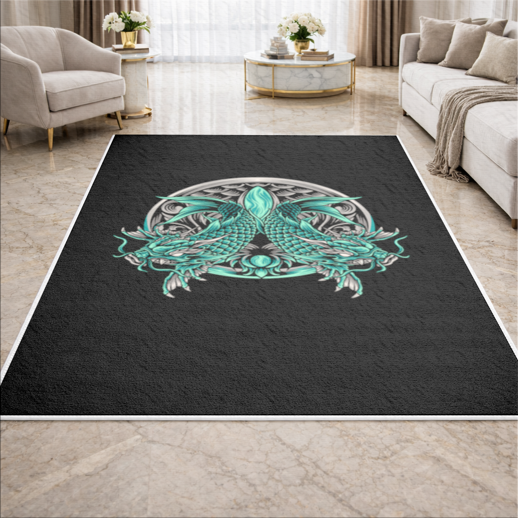 Turquoise Twin Dragon Emblem Design Living room carpet