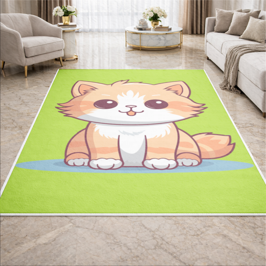 Cute Orange Cat Illustration Living room carpet