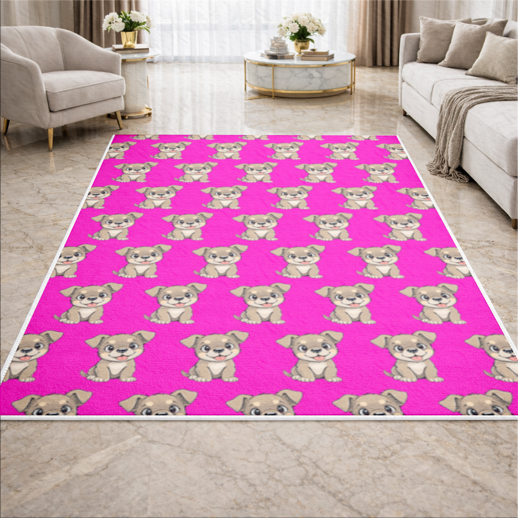 Cute Dog Illustration on Pink Background Living room carpet