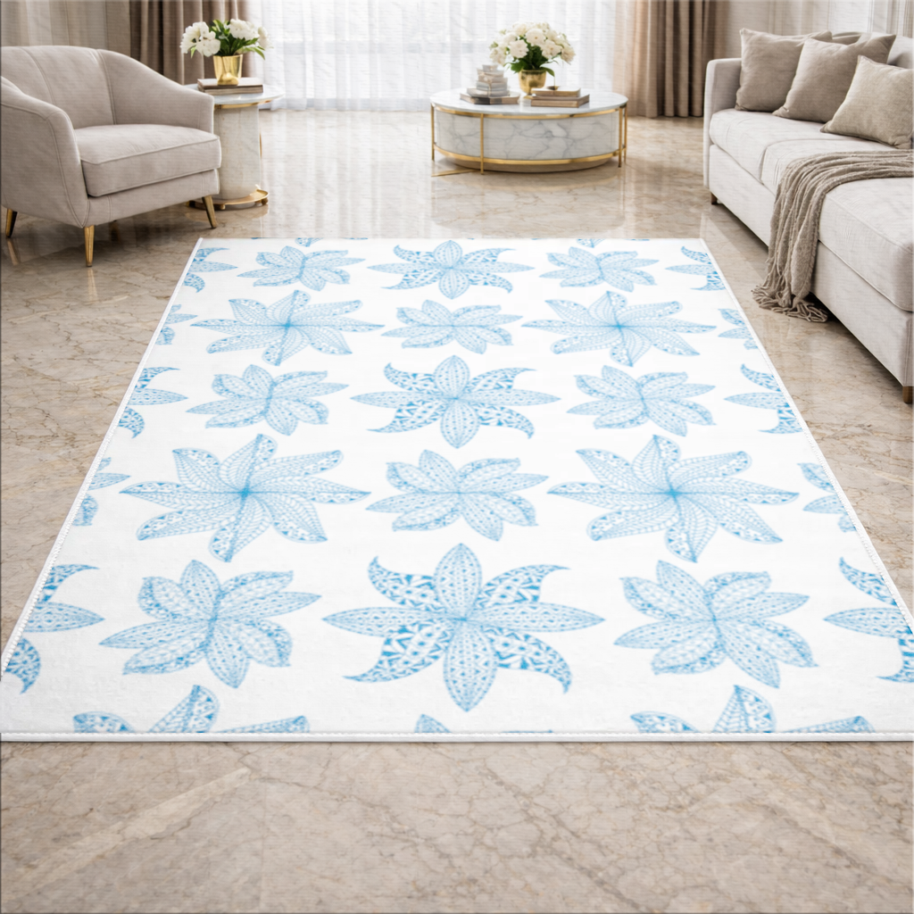 Blue Mandala Floral and Leaf Zentangle Pattern Living room carpet