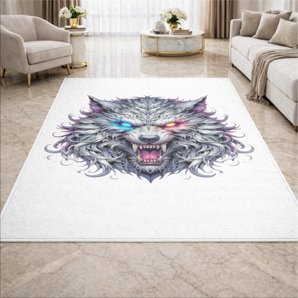 Fierce Wolf Head Illustration Heterochromia Eyes, Savage Wolf Living room carpet