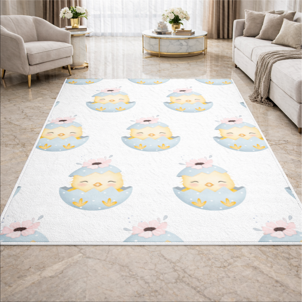 Cute Chick in Egg with Floral Hat Living room carpet