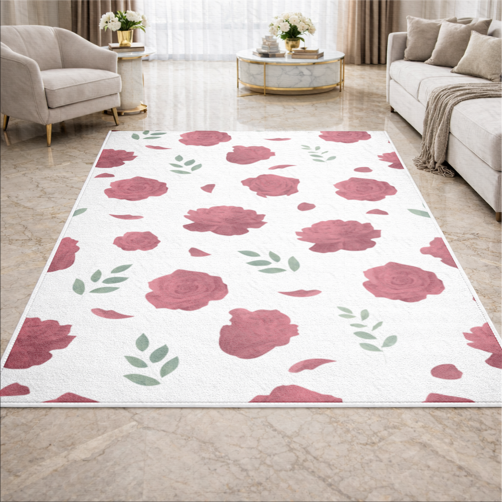 Red Rose and Leaf Romantic Seamless Pattern Living room carpet
