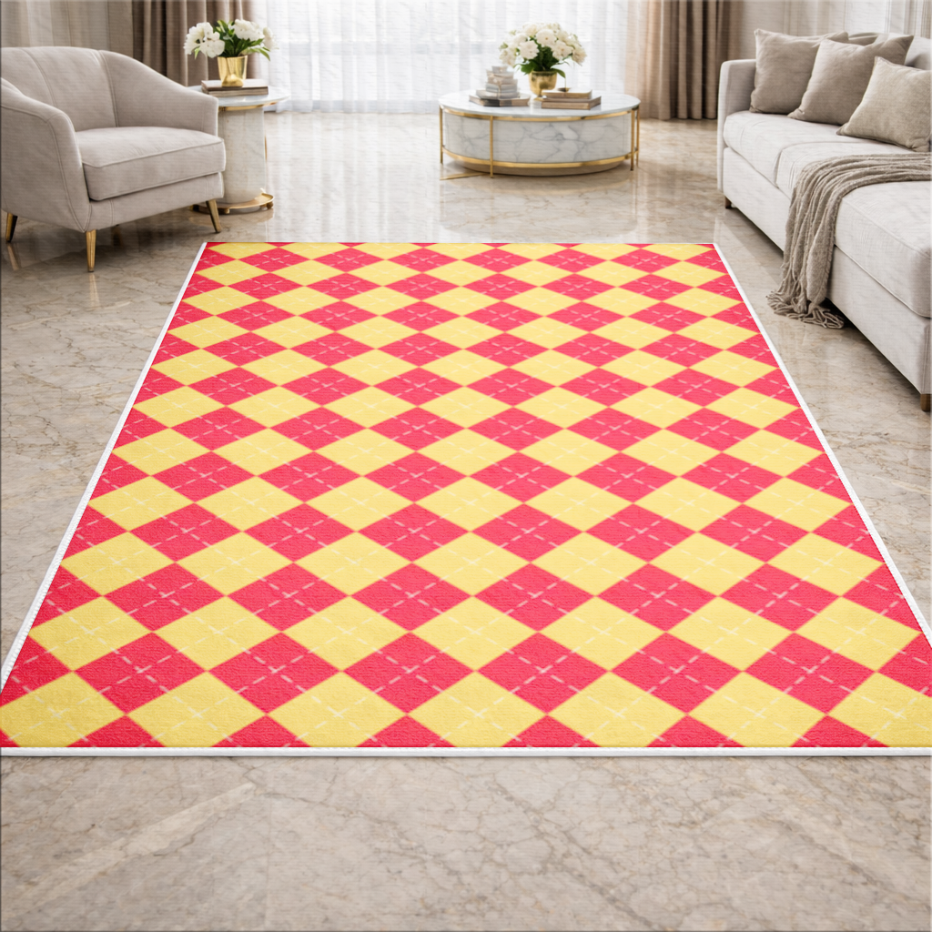 Red and Yellow Argyle Geometric Pattern Background Living room carpet