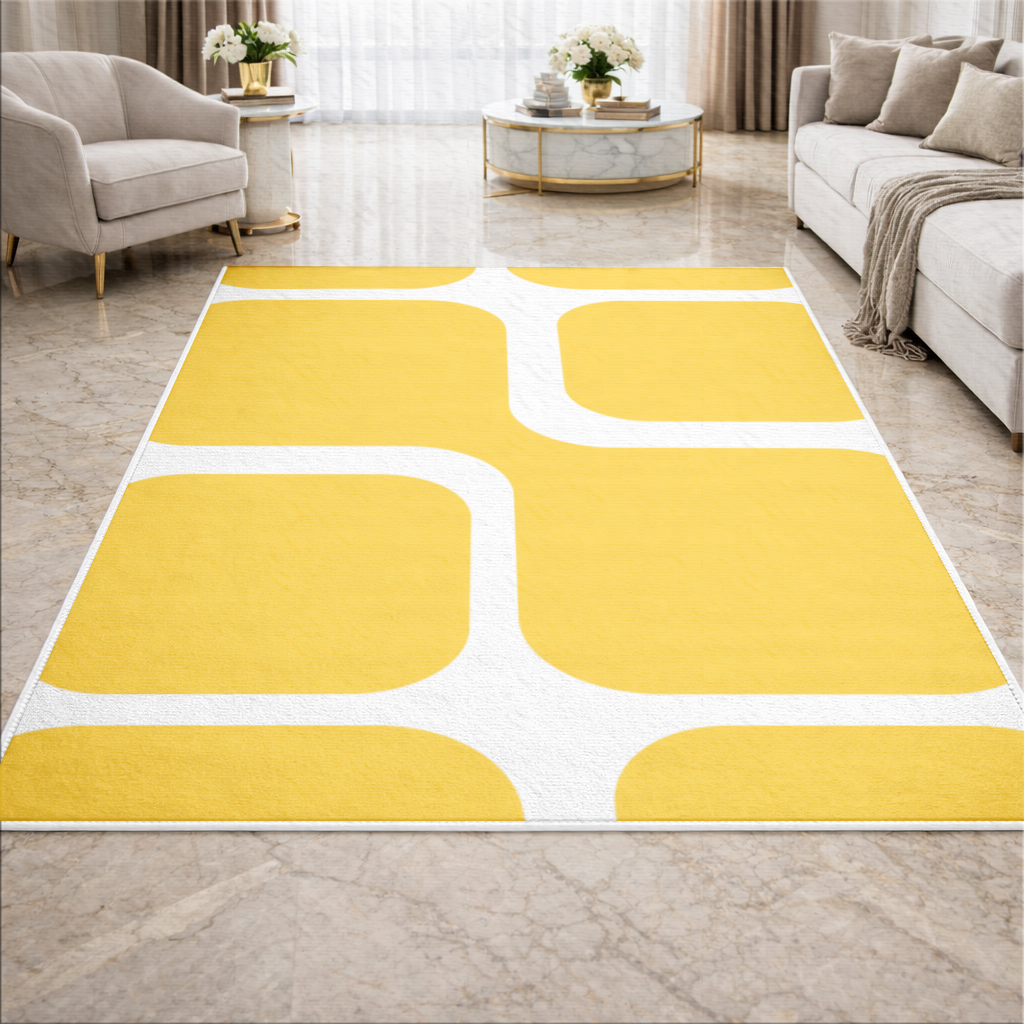 Yellow Geometric Labyrinth and Modern Abstract Pattern Living room carpet